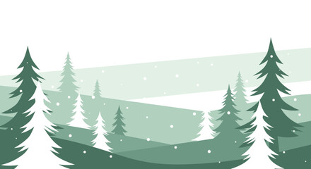 Obraz premium Minimalistic Winter Landscape With Evergreen Trees And Soft Snowfall Effect