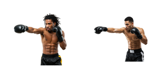 Boxing match action gym sports intense training environment dynamic perspective. Set cut out PNG