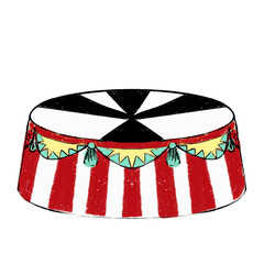Vintage circus pedestal stand with red pattern, designed with retro. Carnival pedestal illustration for kids design. Hand drawn pedestal for show or festival. Hand drawn on transparent background. © 7nov.studio