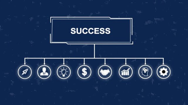 Animated success in Modern Business Infographic with Timberlake and Strategy Icons.