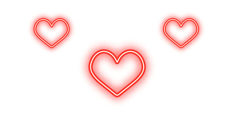 Neon glowing heart light background, set of neon colorful hearts