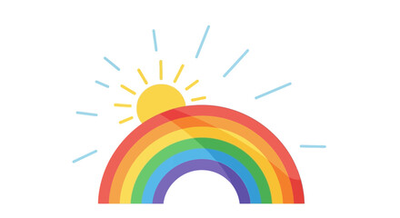 Rainbow and Sunlight Illustration for Kids with Vibrant Colors and a Happy sunny Day