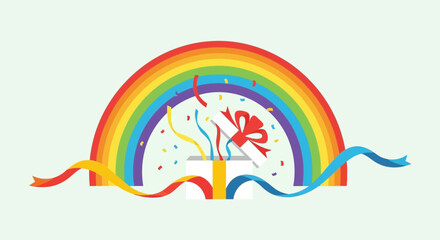 Rainbow Gift Of Celebrations And Bright Wishes Illustration For Special Occasions
