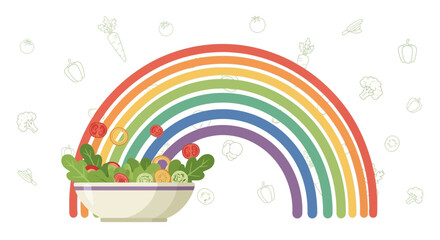 Rainbow of Health: A vibrant illustration of a salad bowl beneath a colorful rainbow