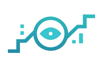 Futuristic digital eye symbol with abstract geometric circuit lines and glowing blue gradient on black background