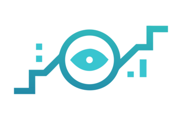 Futuristic digital eye symbol with abstract geometric circuit lines and glowing blue gradient on black background