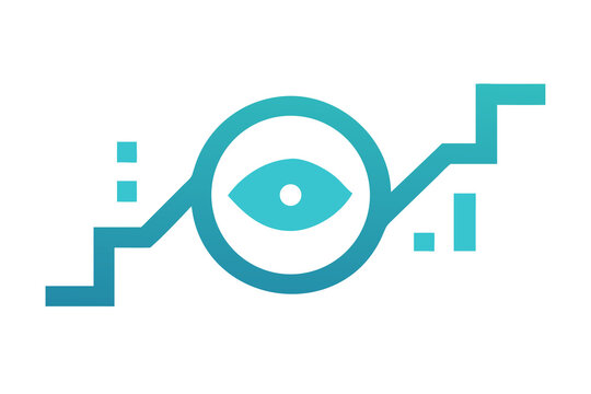 Futuristic digital eye symbol with abstract geometric circuit lines and glowing blue gradient on black background