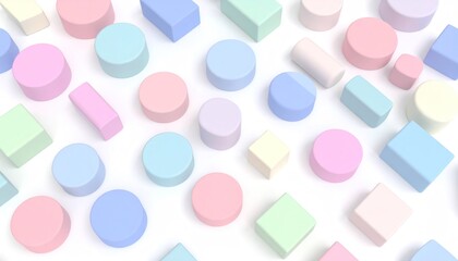Soft Pastel 3D Clay Shapes Arranged Against a White Background with Subtle Shadows
