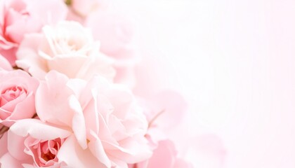 Naklejka premium Soft Pink Roses Against White Backdrop Depicting Floral Romance and Delicate Beauty
