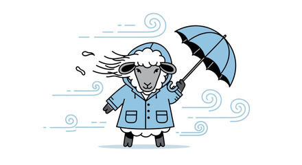 Naklejka premium Sheep battling the wind and rain with an umbrella in a charming illustration
