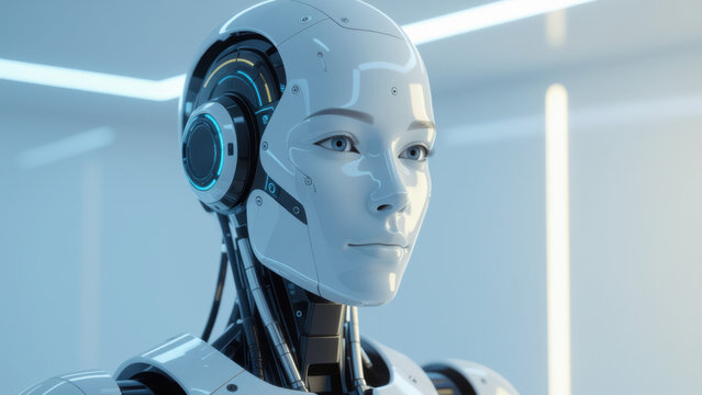 Futuristischer Hybrid aus Roboter und Mensch - Konzept f&uuml;r k&uuml;nstliche Intelligenz