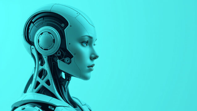 Futuristischer Hybrid aus Roboter und Mensch - Konzept f&uuml;r k&uuml;nstliche Intelligenz