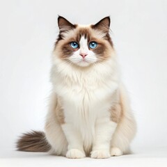 Obraz premium Beautiful ragdoll cat with striking blue eyes and fluffy coat