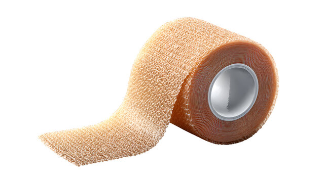 Professional cohesive elastic bandage tape provides reliable support and protection for injuries and athletic needs, ensuring comfort and durability. Isolated to Transparent Background