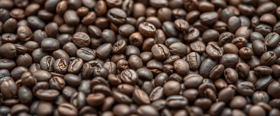 Fototapeta premium Close-up of freshly roasted ground coffee beans, latte, food