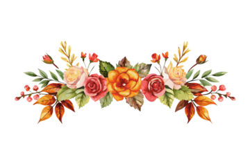 Elegant autumn floral arrangement with roses and leaves on black background