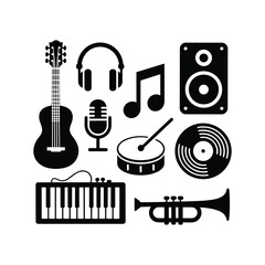 Collection of musical instruments and audio equipment icons on a white background