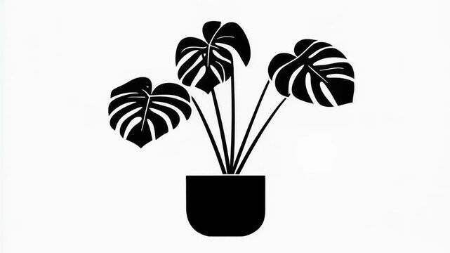 Graphic Monstera Plant Illustration Isolated on White Background in Black Color