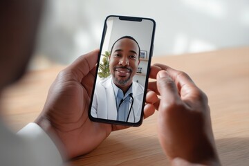 Patient's view of a friendly african american doctor on a smartphone telehealth call