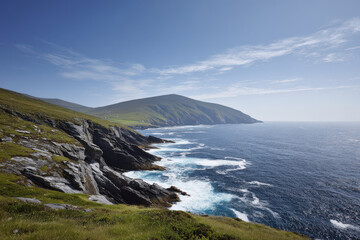 lush summer landscapes showcasing rugged cliffs of ireland with pristine beaches and clear blue skies