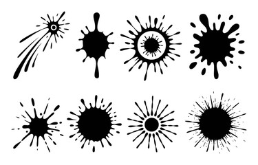 Black ink splatters and splashes abstract shapes blot