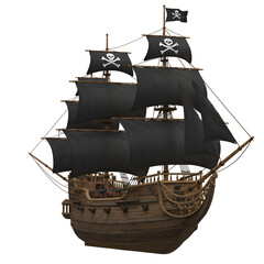 Black pirate ship with white sails nautical vessel ocean adventure © Muzamil