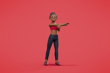 A girls character stretching with the background, isolated scene on a background.