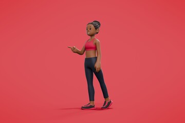 A girls character stretching with the background, isolated scene on a background.