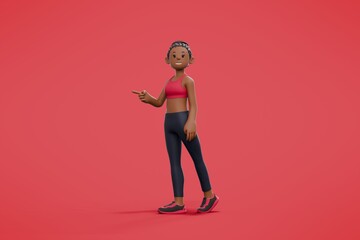 A girls character stretching with the background, isolated scene on a background.