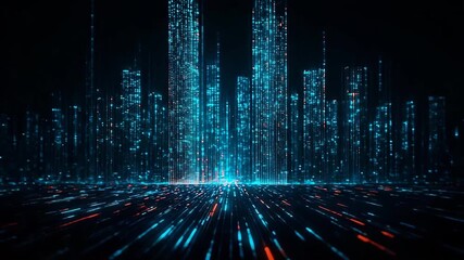 Experience the Vibrant Energy of a Futuristic Digital Cityscape with Glowing Data Streams and Dynamic Light Trails, Ideal for Cutting-Edge Technology and Innovation Projects - Powered by Adobe