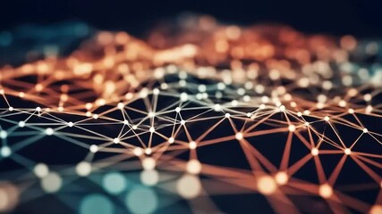 An abstract depiction of interconnected nodes and lines, forming a complex network with vibrant, colorful illumination across the . - Powered by Adobe