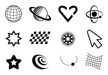 Diverse collection of abstract black and white graphic symbols vector shape
