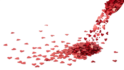 3d illustration of red heart confetti scattered and falling isolated on transparent background