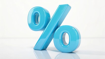 Glossy blue three dimensional percentage symbol isolated on white background