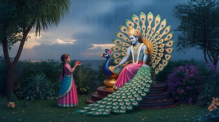 Krishna Janmashtami, hindu religion beautiful mockup