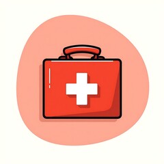 Fototapeta premium A first aid kit icon featuring a red cross medical symbol on a white box illustrates healthcare and emergency medicine