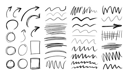 Hand drawn abstract shapes and arrows black brush