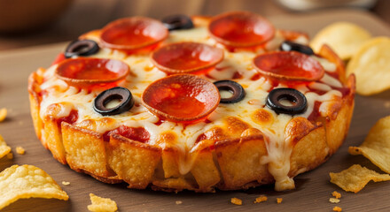 Creative Pizza with a Crust Made of Chips and Traditional Toppings BYOB