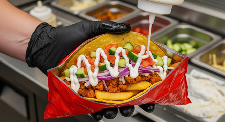 Loaded "Walking Taco" BYOB or Street Food Dish with Meat and Fresh Toppings
