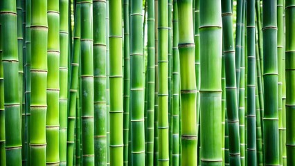 Lush green bamboo forest background with natural light streaming through