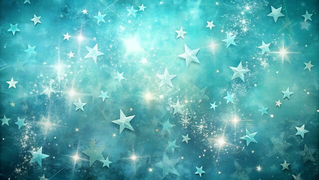 Teal and blue fantasy background with shining stars and sparkles - Powered by Adobe