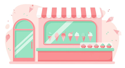 Sweet Ice Cream Shop Illustration with Cartoon Design and Minimalist Pastel Colors