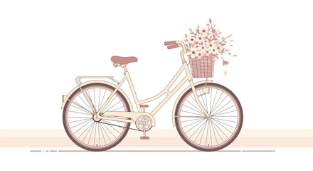 Fototapeta premium Vintage Bicycle Adorned With Basket of Flowers Represents Nostalgia and Serene Mobility