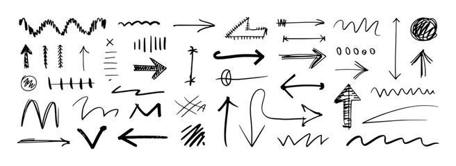 Hand drawn directional indicators and abstract shapes arrow line