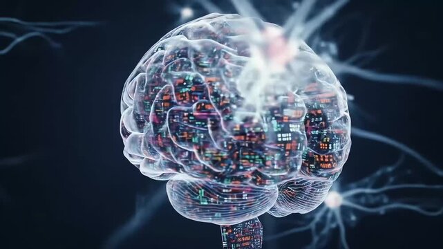An intricate, transparent illustration of a human brain, showcasing neural pathways and intricate internal structures, glowing softly.