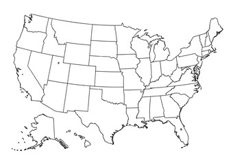 Fototapeta premium Vector art of outline map of the united states of america isolated on white background