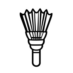 Isolated black and white shuttlecock icon, a simple and minimalist line art symbol for the sport of badminton, representing a healthy and active lifestyle