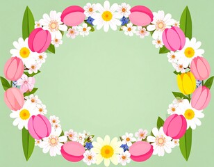 Floral wreath border on a light mint background