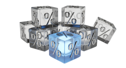 3D percentage cube stacked with others isolated on white background