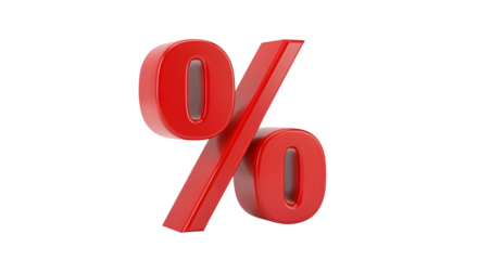 3D red percentage symbol standing upright isolated on white background